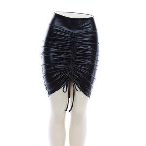 USA High Waist Drawstring Skirt, Pu Leather Women Skirt Beautiful style Black